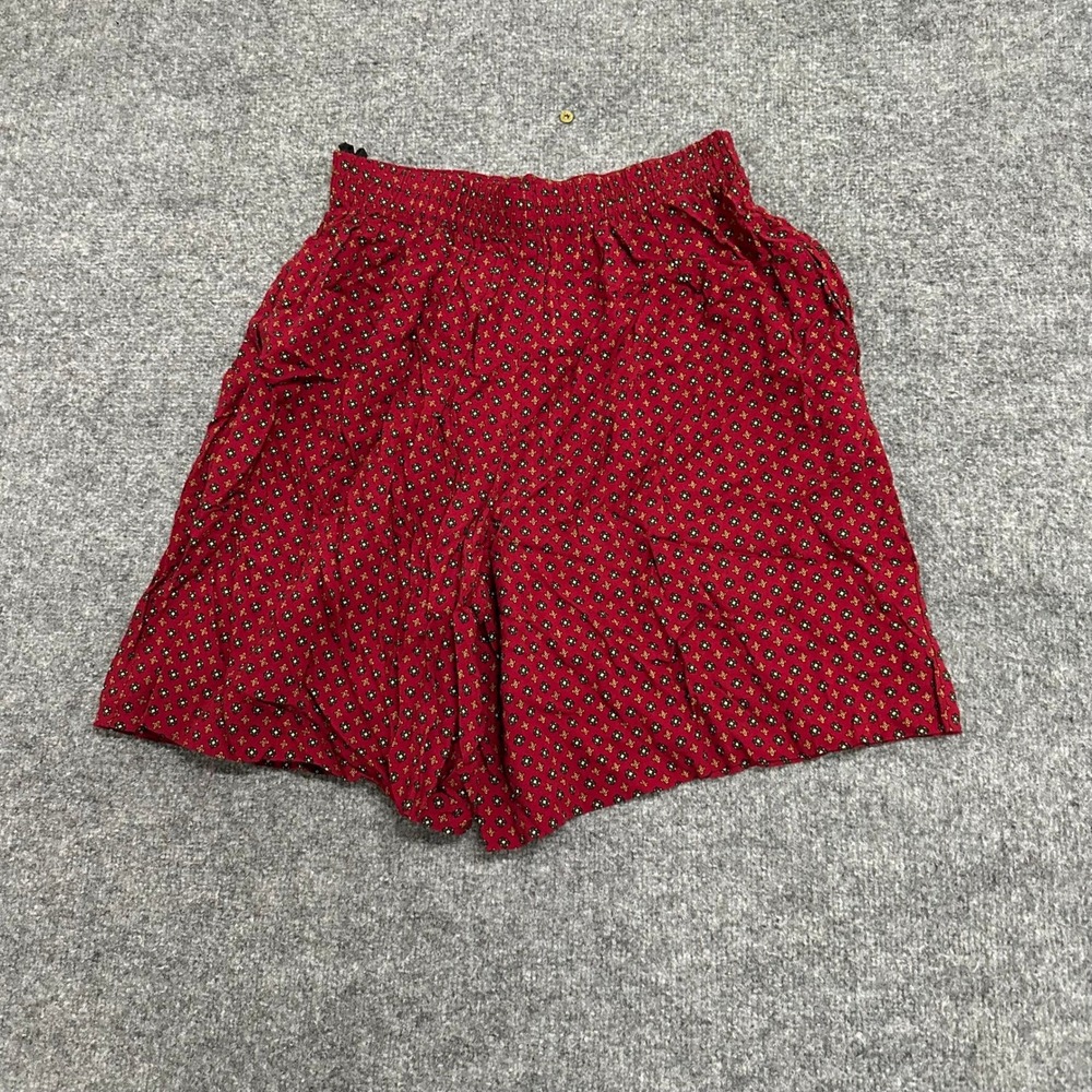Vintage Shorts Womens Size Large Red Rayon Geometric Medallion USA Made Relaxed